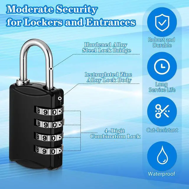 Alt view image 4 of 7 - 10 Pcs 4 Digit Combination Lock - Black Locker Locks Small Combo Number Locks, Outdoor Combination Lock Weatherproof Resettable Padlocks for Lockers Door, House, Gym, Toolbox, Gate, Fence