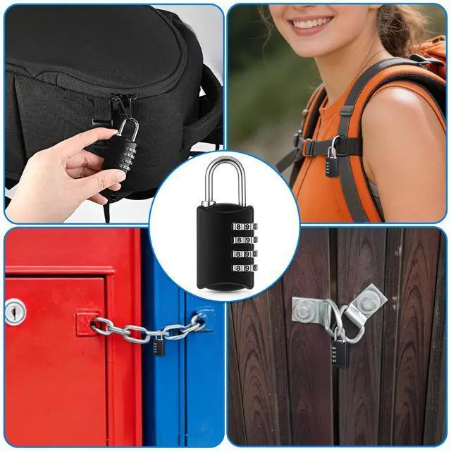 Alt view image 7 of 7 - 10 Pcs 4 Digit Combination Lock - Black Locker Locks Small Combo Number Locks, Outdoor Combination Lock Weatherproof Resettable Padlocks for Lockers Door, House, Gym, Toolbox, Gate, Fence