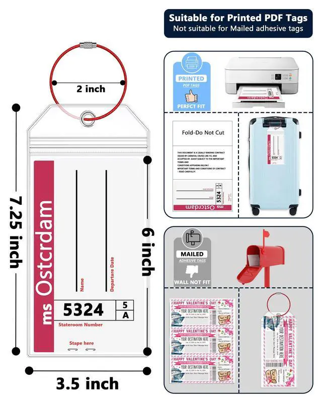 Alt view image 2 of 7 - 10 Pack Cruise Luggage Tag Holders, Wide Zip Seal Waterproof