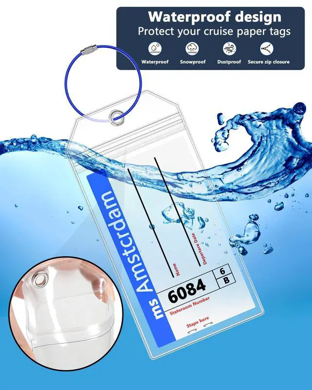 Alt view image 5 of 7 - 10 Pack Cruise Luggage Tag Holders, Wide Zip Seal Waterproof