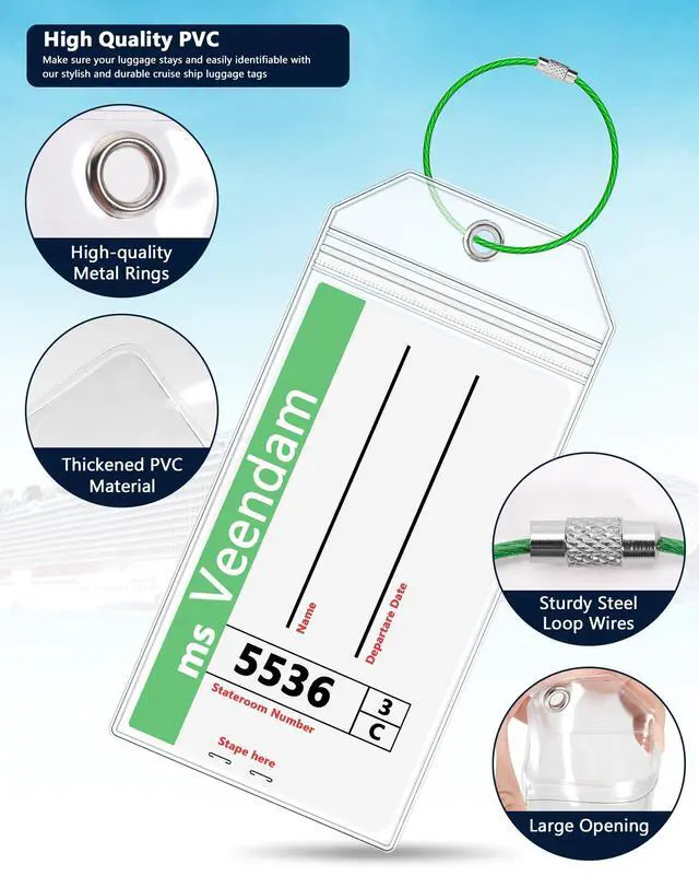 Alt view image 6 of 7 - 10 Pack Cruise Luggage Tag Holders, Wide Zip Seal Waterproof