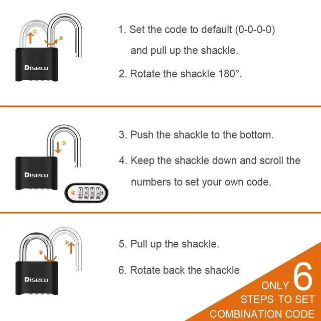 Alt view image 4 of 6 - 1 Pack disecu Heavy Duty 4 Digit Combination Lock, Outdoor Waterproof Padlock for School Gym Locker, Storage Unit, Fence, Gate, Toolbox (Black)