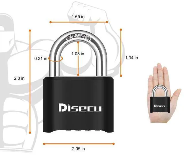 Alt view image 2 of 6 - 1 Pack disecu Heavy Duty 4 Digit Combination Lock, Outdoor Waterproof Padlock for School Gym Locker, Storage Unit, Fence, Gate, Toolbox (Black)