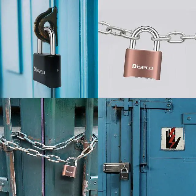 Alt view image 5 of 6 - 1 Pack disecu Heavy Duty 4 Digit Combination Lock, Outdoor Waterproof Padlock for School Gym Locker, Storage Unit, Fence, Gate, Toolbox (Black)