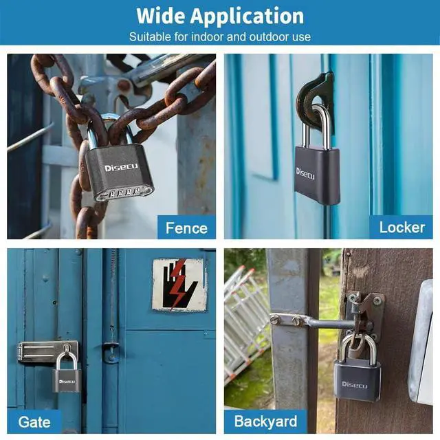 Alt view image 2 of 6 - 1 Pack disecu Heavy Duty 4 Digit Combination Lock, Anti-Error Feature, Outdoor Waterproof Padlock for School Gym Locker, Fence, Gate, Hasp Storage, Toolbox (Gun Black)