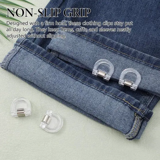 Alt view image 3 of 7 - 12pcs Adjustable Pants Hem Clips Shortening Holders for Fabric Instant Hemming Jeans Leg Cuff Sleeves Quilting Clamps Shirts Trousers Dress Temporary Fix Alteration Clips No Slip Tightener