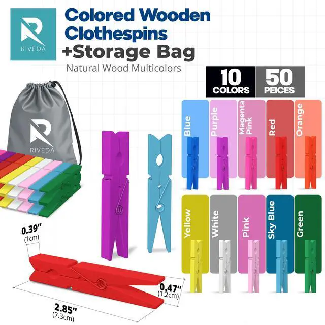 Alt view image 2 of 7 - 50pcs Colored Wooden Clothes Pins, 2.9inch 10 Colors, Clothespins for Classroom, Clip Hanging Photos, DIY Clips for Crafts, Decorations