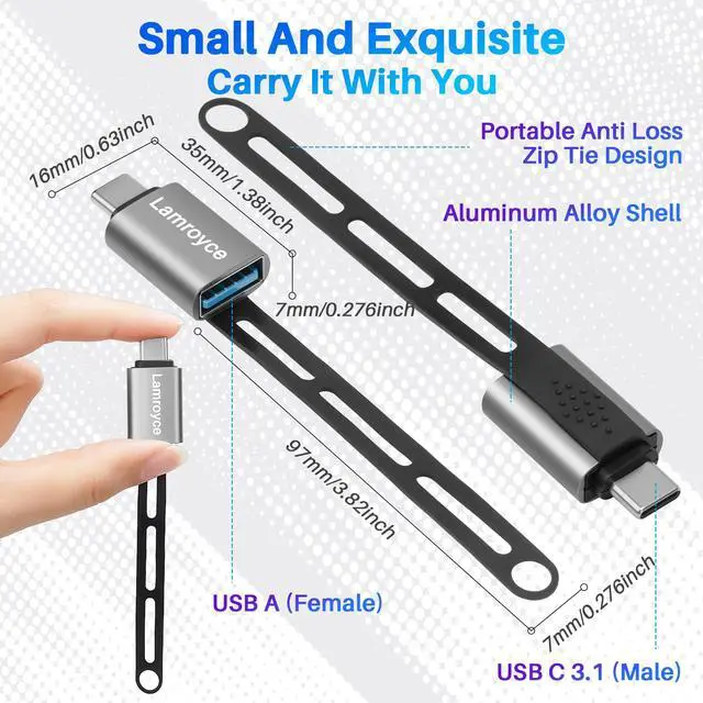 Alt view image 2 of 5 - USB C 3.1 to USB 3.0 Adapter 2 Pack, Portable USB Female to USB C Male OTG Extender Converter, with Lanyard Keychain, Support fast charging and 5Gbps data transfer for iPhone17/16/15 Series,Galaxy S25