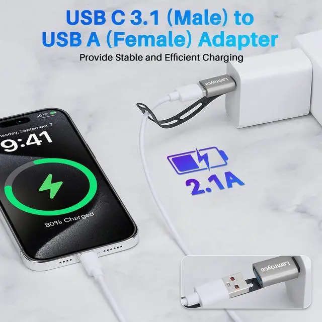 Alt view image 5 of 5 - USB C 3.1 to USB 3.0 Adapter 2 Pack, Portable USB Female to USB C Male OTG Extender Converter, with Lanyard Keychain, Support fast charging and 5Gbps data transfer for iPhone17/16/15 Series,Galaxy S25