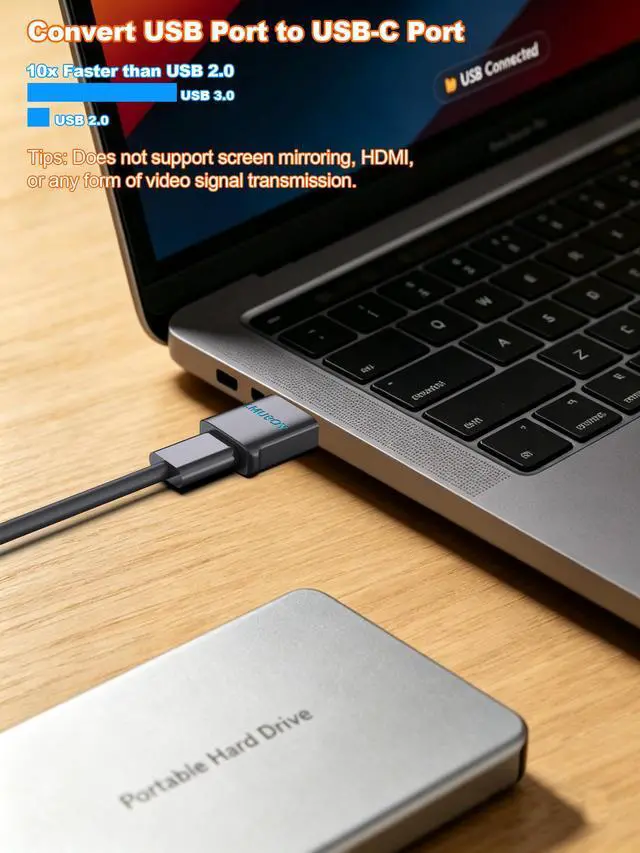 Alt view image 6 of 7 - USB-A to USB-C Adapter with LED Light, USB 3.0 Fast Charging & Data Transfer, Compact Design for Car, Hotel, Airplane Black, White, Translucent (3-Pack)