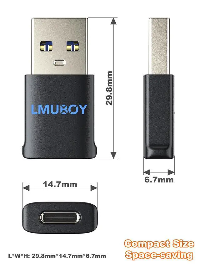 Alt view image 7 of 7 - USB-A to USB-C Adapter with LED Light, USB 3.0 Fast Charging & Data Transfer, Compact Design for Car, Hotel, Airplane Black, White, Translucent (3-Pack)