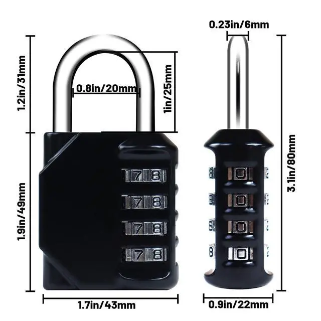 Alt view image 2 of 7 - Combination Lock 4 Digit, Resettable Locker Lock,Waterproof Metal Combination Padlock for School Gym Locker, Sports Locker, Fence, Toolbox, Gate and Storage- Easy to Use and Set (Black)