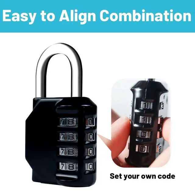 Alt view image 4 of 7 - Combination Lock 4 Digit, Resettable Locker Lock,Waterproof Metal Combination Padlock for School Gym Locker, Sports Locker, Fence, Toolbox, Gate and Storage- Easy to Use and Set (Black)
