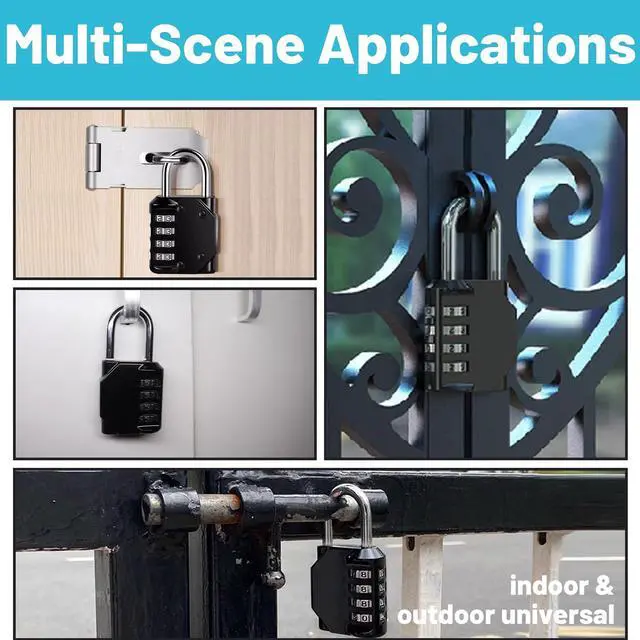 Alt view image 6 of 7 - Combination Lock 4 Digit, Resettable Locker Lock,Waterproof Metal Combination Padlock for School Gym Locker, Sports Locker, Fence, Toolbox, Gate and Storage- Easy to Use and Set (Black)