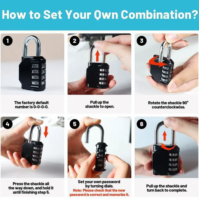 Alt view image 7 of 7 - Combination Lock 4 Digit, Resettable Locker Lock,Waterproof Metal Combination Padlock for School Gym Locker, Sports Locker, Fence, Toolbox, Gate and Storage- Easy to Use and Set (Black)