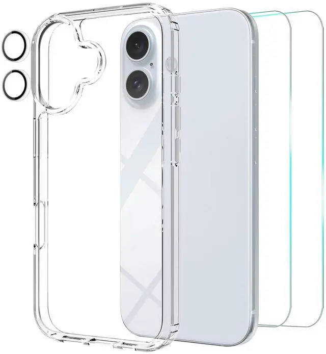 Main image of Compatible with iPhone 16 Case with 2pcs Screen Protectors and 1pcs Camera Lens Protector, Clear Crystal Phone Case Compatible with iPhone 16 6.1 Inch