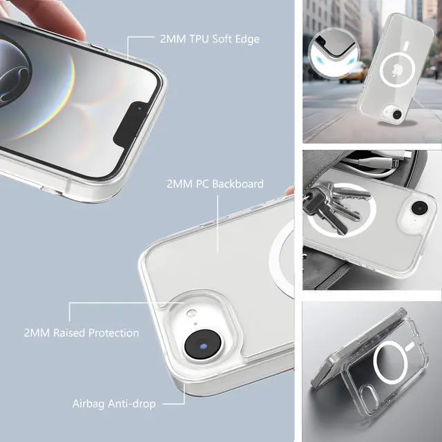 Alt view image 4 of 6 - for iPhone 16e Case, Crystal Clear Anti Yellow, 2mm Shockproof Magnetic Case with Tactile Buttons, Military Grade Drop Protection, Compatible with Magsafe (for 6.1")
