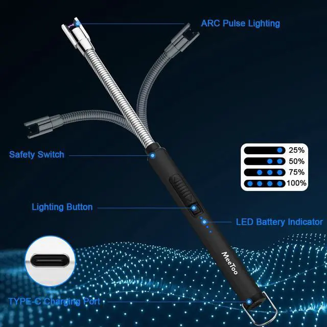 Alt view image 3 of 7 - Lighter, Electric Candle Rechargeable USB Lighter Plasma Arc for Candle Christmas Birthday Camping Black