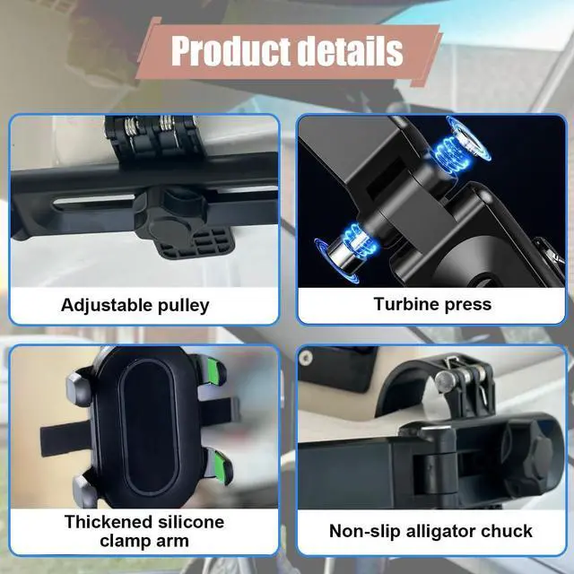 Alt view image 3 of 6 - Car Sun Visor Phone Holder, 360° Rotatable and Retractable Visor Phone Mount, Multifunctional Adjustable Car Rearview Mirror Cell Phone Holder Compatible with Most Cell Phones (Black)