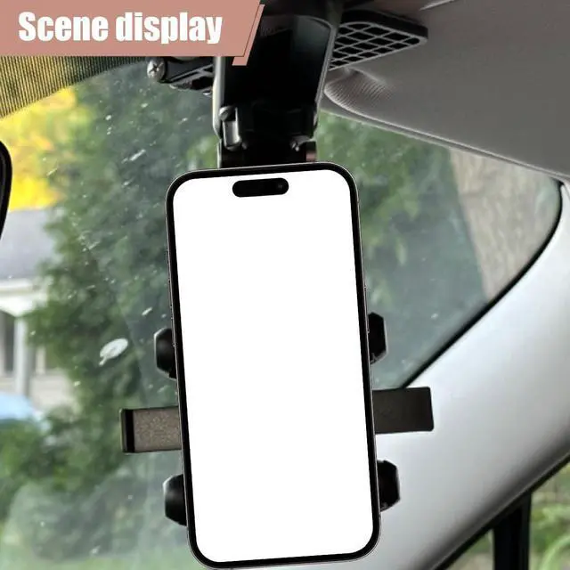 Alt view image 6 of 6 - Car Sun Visor Phone Holder, 360° Rotatable and Retractable Visor Phone Mount, Multifunctional Adjustable Car Rearview Mirror Cell Phone Holder Compatible with Most Cell Phones (Black)