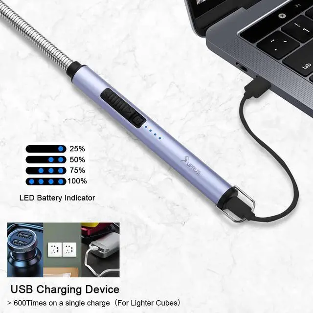 Alt view image 4 of 7 - Electric Candle Lighter USB Type C Rechargeable Lighter Steel Shell & Hanging Hook with 360° Flexible Neck(Blue)
