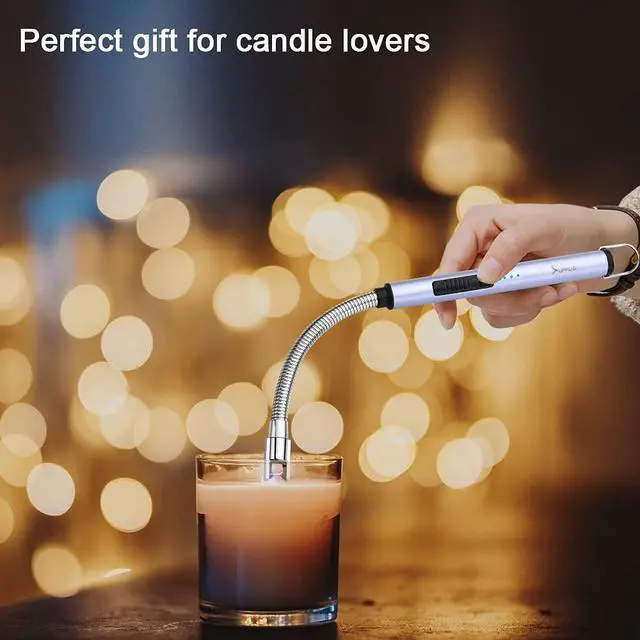Alt view image 6 of 7 - Electric Candle Lighter USB Type C Rechargeable Lighter Steel Shell & Hanging Hook with 360° Flexible Neck(Blue)