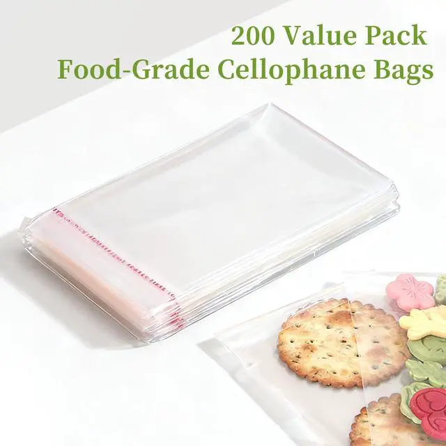 Alt view image 6 of 6 - Bags 4x6 Inch Clear 200 Pcs, Self Seal Cellophane Bags Food Grade, Resealable Transparent Treat Wrappers for Cookies Candy Snacks Birthday Wedding Party Favors