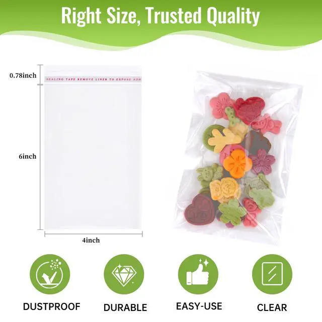 Alt view image 2 of 6 - Bags 4x6 Inch Clear 200 Pcs, Self Seal Cellophane Bags Food Grade, Resealable Transparent Treat Wrappers for Cookies Candy Snacks Birthday Wedding Party Favors