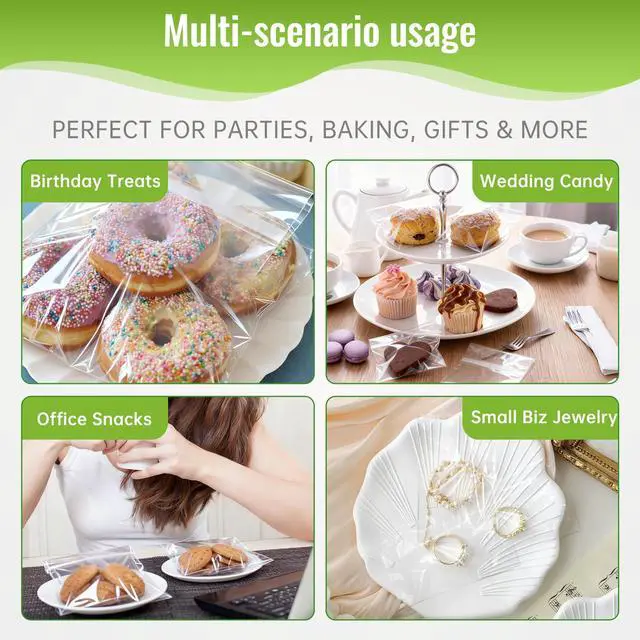 Alt view image 4 of 6 - Bags 4x6 Inch Clear 200 Pcs, Self Seal Cellophane Bags Food Grade, Resealable Transparent Treat Wrappers for Cookies Candy Snacks Birthday Wedding Party Favors