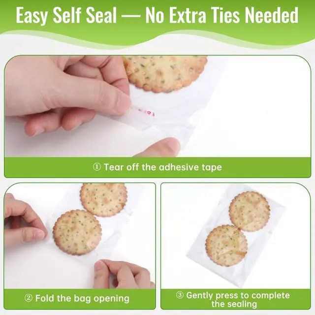Alt view image 5 of 6 - Bags 4x6 Inch Clear 200 Pcs, Self Seal Cellophane Bags Food Grade, Resealable Transparent Treat Wrappers for Cookies Candy Snacks Birthday Wedding Party Favors