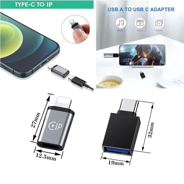 Alt view image 2 of 7 - 2 Type c Female to iPhone Male converters,2 USB Female to Type c Male