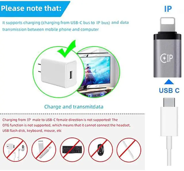 Alt view image 5 of 7 - 2 Type c Female to iPhone Male converters,2 USB Female to Type c Male