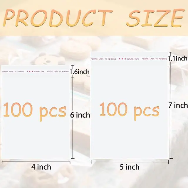 Alt view image 2 of 6 - Cookie Bags with Seal, Self Sealing Cellophane Bag, 4x6 5x7 Inches, 200 Pcs
