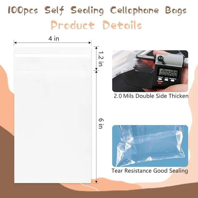 Alt view image 2 of 7 - 4x6 Inches Self Sealing Cellophane Bags: 100Pcs Clear Cookie Bags Resealable Cello Bags for Packaging Cookies, Candy, Treat, Gifts, Snacks and Favors - Cookie Bags for Gift Giving