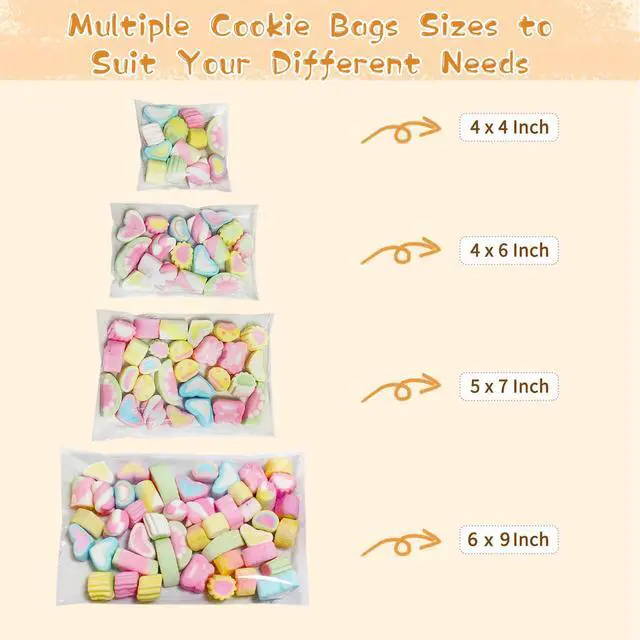 Alt view image 3 of 7 - 4x6 Inches Self Sealing Cellophane Bags: 100Pcs Clear Cookie Bags Resealable Cello Bags for Packaging Cookies, Candy, Treat, Gifts, Snacks and Favors - Cookie Bags for Gift Giving