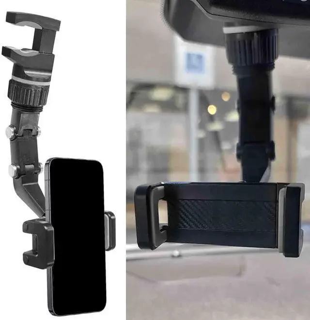 Main image of 360° Rotating Car Rear View Mirror Phone Holder, Adjustable Retractable Auto GPS Mount, Multifunctional Car Essential Accessory, Universal Automobile Cradles for All Smartphones (Gray)