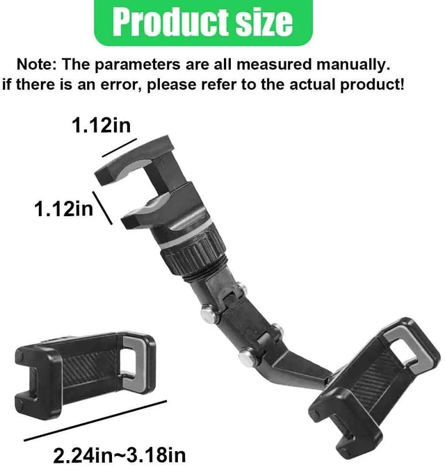 Alt view image 2 of 6 - 360° Rotating Car Rear View Mirror Phone Holder, Adjustable Retractable Auto GPS Mount, Multifunctional Car Essential Accessory, Universal Automobile Cradles for All Smartphones (Gray)