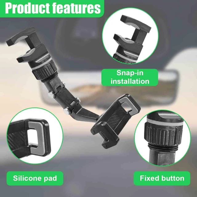 Alt view image 3 of 6 - 360° Rotating Car Rear View Mirror Phone Holder, Adjustable Retractable Auto GPS Mount, Multifunctional Car Essential Accessory, Universal Automobile Cradles for All Smartphones (Gray)