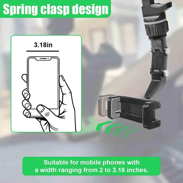 Alt view image 5 of 6 - 360° Rotating Car Rear View Mirror Phone Holder, Adjustable Retractable Auto GPS Mount, Multifunctional Car Essential Accessory, Universal Automobile Cradles for All Smartphones (Gray)