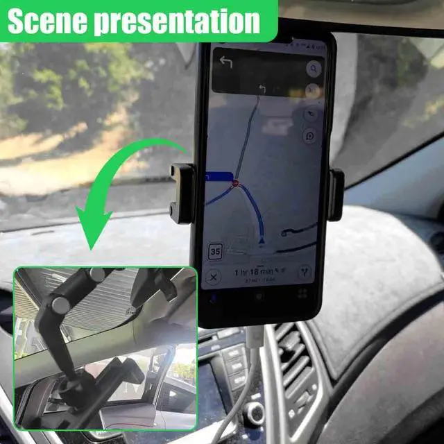 Alt view image 6 of 6 - 360° Rotating Car Rear View Mirror Phone Holder, Adjustable Retractable Auto GPS Mount, Multifunctional Car Essential Accessory, Universal Automobile Cradles for All Smartphones (Gray)