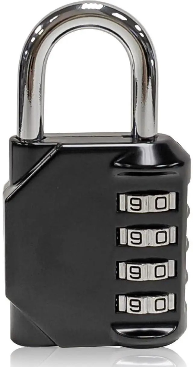 Main image of Improved 4-Digit Combination Lock | Outdoor Waterproof Padlock for School, Gym Locker, Sports Locker, Fence, Toolbox, Gate, and Travel | Customizable 4-Digit Lock Combo | Black