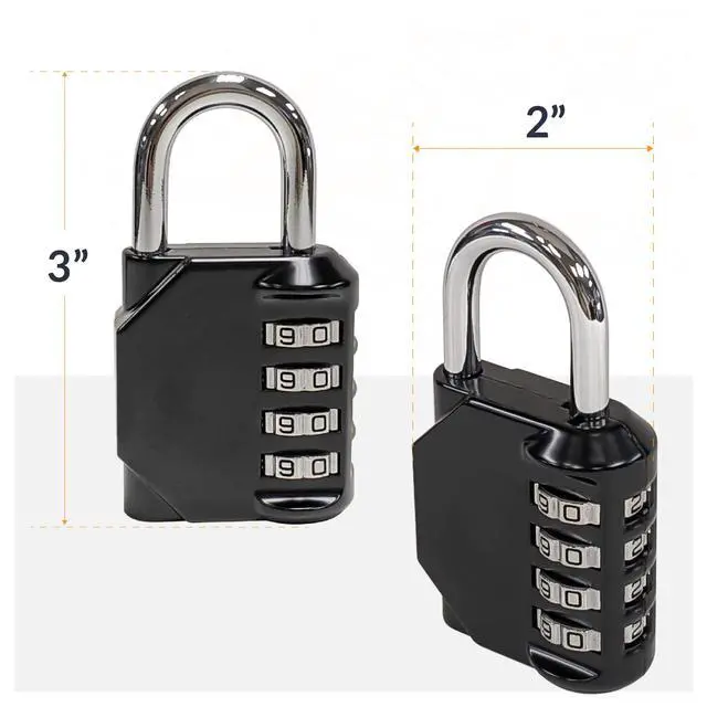 Alt view image 2 of 7 - Improved 4-Digit Combination Lock | Outdoor Waterproof Padlock for School, Gym Locker, Sports Locker, Fence, Toolbox, Gate, and Travel | Customizable 4-Digit Lock Combo | Black
