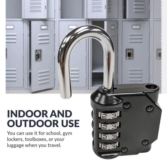 Alt view image 5 of 7 - Improved 4-Digit Combination Lock | Outdoor Waterproof Padlock for School, Gym Locker, Sports Locker, Fence, Toolbox, Gate, and Travel | Customizable 4-Digit Lock Combo | Black