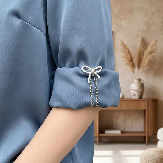 Alt view image 6 of 7 - 8Pcs Shirts Clips with Chains, Pant Hem Clips for Clothing
