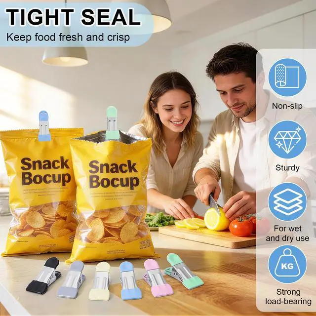 Alt view image 4 of 7 - Clothes Pins, Senbowe 30 Pack Chip Clips, 2.17 Inch Metal Chip Bag Clips, Food Clips for Kitchen Stainless Steel with Rubber, Clothespins for Photo Drying Clothesline