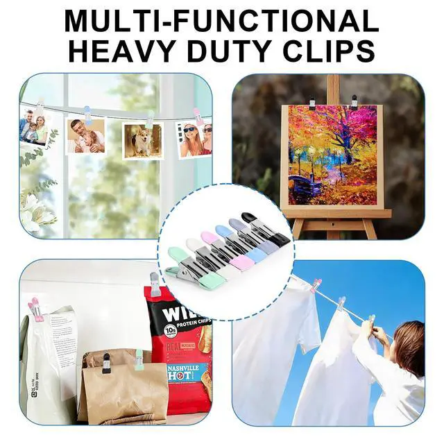 Alt view image 5 of 7 - Clothes Pins, Senbowe 30 Pack Chip Clips, 2.17 Inch Metal Chip Bag Clips, Food Clips for Kitchen Stainless Steel with Rubber, Clothespins for Photo Drying Clothesline