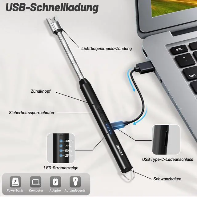 Alt view image 2 of 7 - Electric Candle Lighter, Flexible Neck Windproof USB C Rechargeable