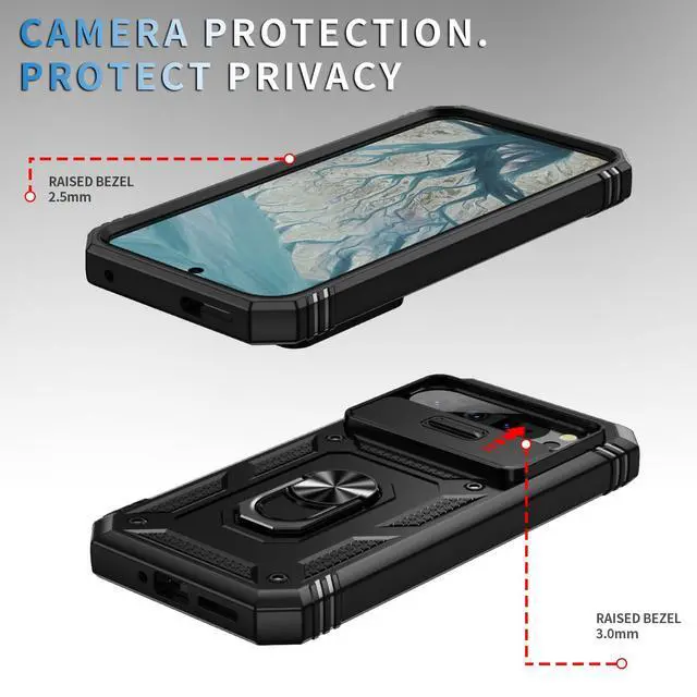 Alt view image 4 of 6 - for Pixel 9 Pro XL Case with Camera Cover Slider, 2*Tempered Glass Screen Protectors,Build in 360°Rotating Ring Kickstand, Military Grade Protective Case for Google Pixel 9 Pro XL 6.8"-Black