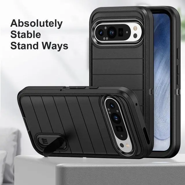 Alt view image 6 of 7 - for Google Pixel 9 Pro XL Case, Shockproof, Dust Proof,Foldable Stand,3 in 1,Military Grade Durable Heavy Duty Protection Cover for Google Pixel 9 Pro XL 6.8"-Black