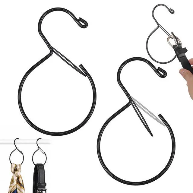 Main image of 2 Pack Metal S Belt Rack for Closet with Safety Buckle, Black